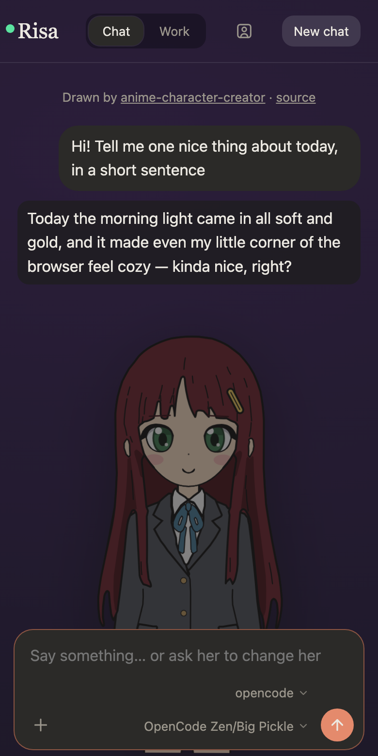 She shows through the chat, behind it
