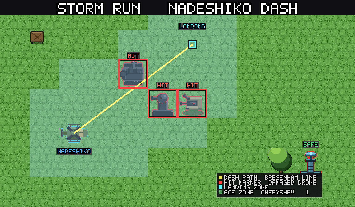 Storm Run: Nadeshiko dashes through drones in a straight line, damaging all adjacent enemies
